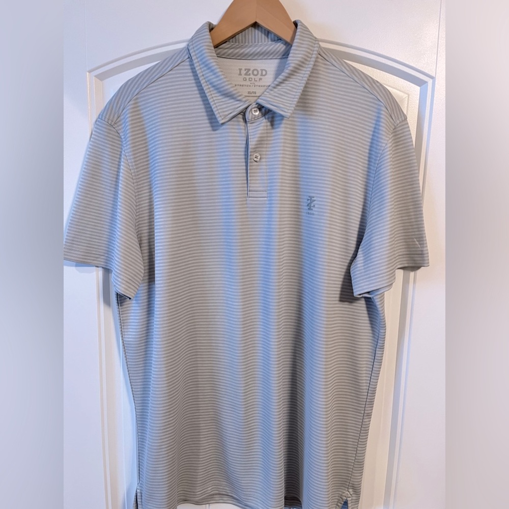 Izod Golf XL Men's Classic Fit Gray Striped Cooling Polo Excellent condition